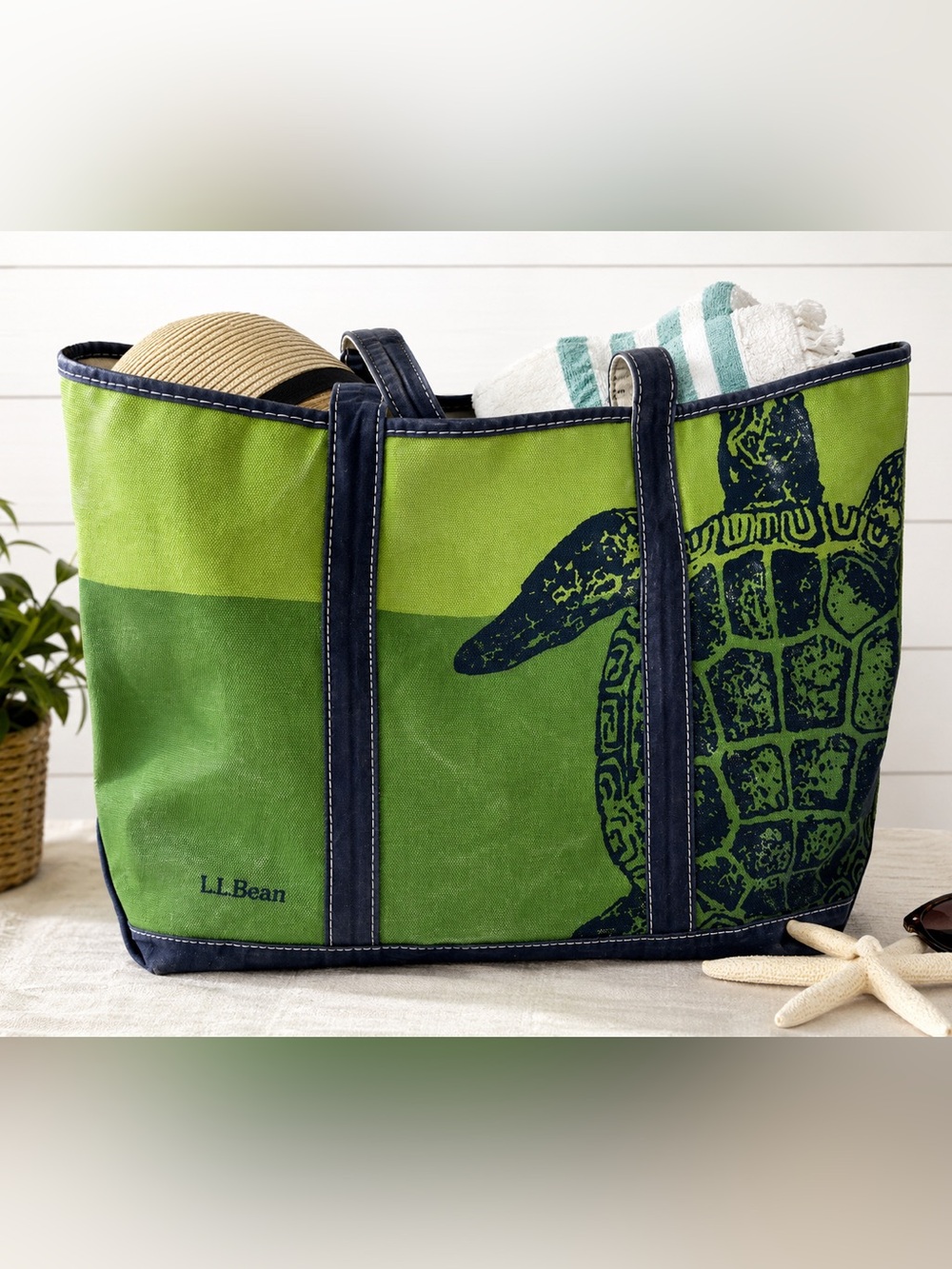 LL Bean Vintage RARE Sea Turtle Tote Navy &‎ Green